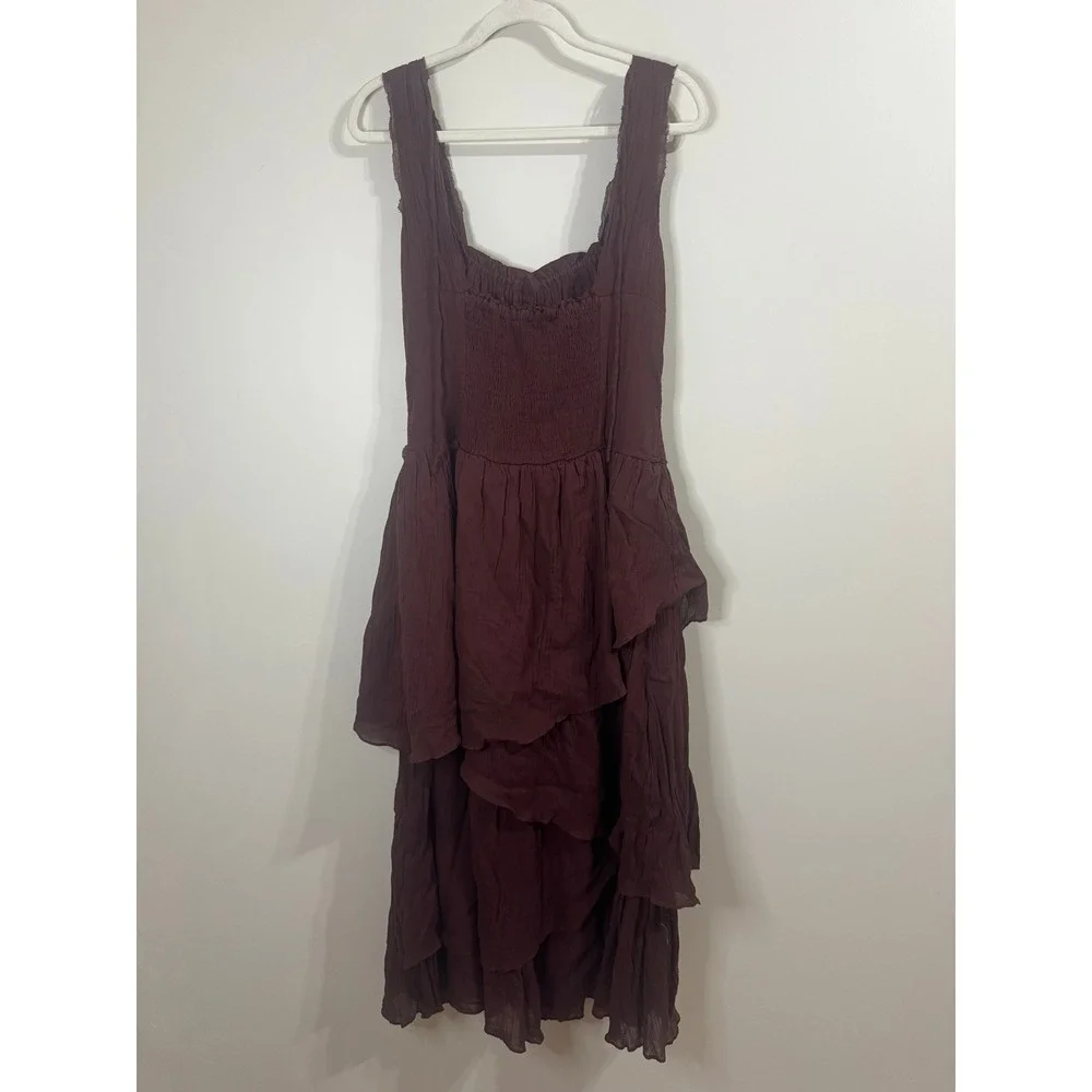 Free People Extratropical Maxi Dress Burgundy Plum Tiered Boho Corset Medium
